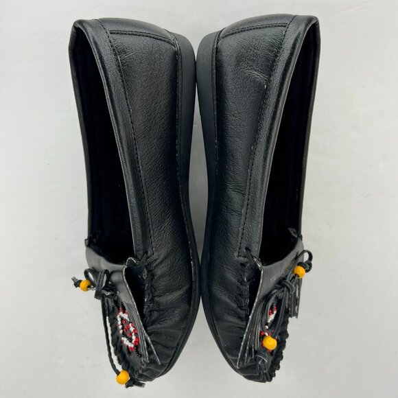 Valley Lane Womens Black Beaded Moccasins Slip On Flats Leather Size 6W Loafers - Picture 6 of 9